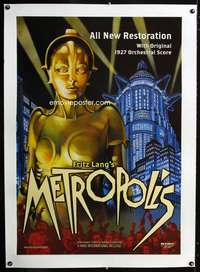 d325 METROPOLIS linen one-sheet movie poster R02 Fritz Lang classic!