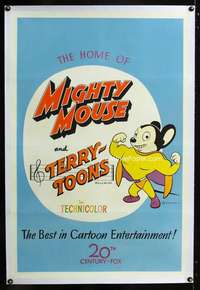 d329 MIGHTY MOUSE & TERRY-TOONS linen one-sheet movie poster '50s Paul Terry