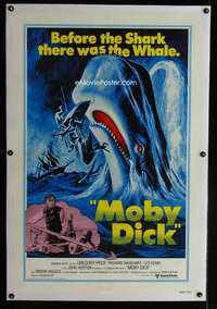 d332 MOBY DICK linen one-sheet movie poster R76 great art of giant whale!