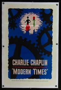 d333 MODERN TIMES linen one-sheet movie poster R59 classic Charlie Chaplin!