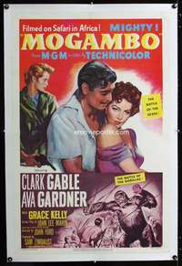 d336 MOGAMBO linen one-sheet movie poster '53 Clark Gable, Grace Kelly
