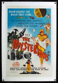 d343 MYSTERIANS linen MGM 1sh '59 Ishiro Honda, they're abducting Earth's women & leveling its cities!