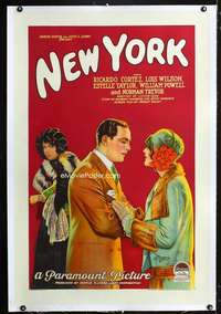 d345 NEW YORK linen one-sheet movie poster '27 Ricardo Cortez stone litho!