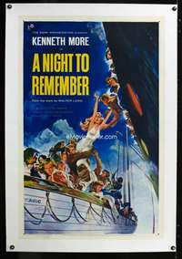 d350 NIGHT TO REMEMBER linen one-sheet movie poster '58 John Floherty art!