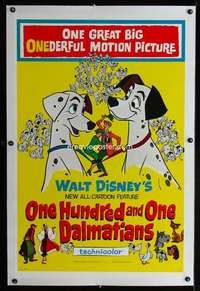 d361 ONE HUNDRED & ONE DALMATIANS linen one-sheet movie poster '61 Disney!