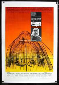 d372 PLANET OF THE APES linen one-sheet movie poster '68 Charlton Heston
