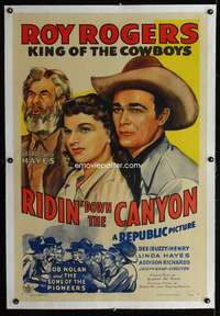 d391 RIDIN' DOWN THE CANYON linen one-sheet movie poster '42 Roy Rogers