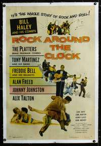 d395 ROCK AROUND THE CLOCK linen one-sheet movie poster '56 Bill Haley