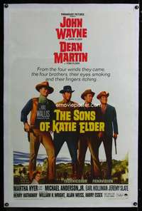 d415 SONS OF KATIE ELDER linen one-sheet movie poster '65 John Wayne, Martin