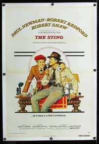 d426 STING linen one-sheet movie poster '74 Paul Newman, Redford, Amsel art!