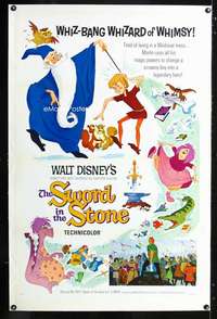d433 SWORD IN THE STONE linen one-sheet movie poster '64 Disney King Arthur!