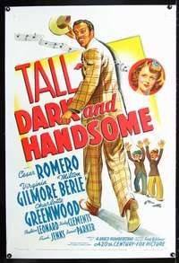 d434 TALL, DARK & HANDSOME linen one-sheet movie poster '41 Cesar Romero