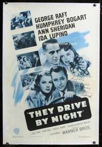 d443 THEY DRIVE BY NIGHT signed linen one-sheet movie poster R48 George Raft