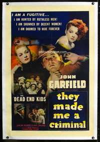 d444 THEY MADE ME A CRIMINAL linen one-sheet movie poster '39 John Garfield