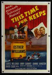 d447 THIS TIME FOR KEEPS linen one-sheet movie poster '47 Esther Williams