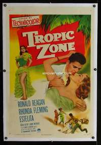 d459 TROPIC ZONE linen one-sheet movie poster '53 Ronald Reagan, Fleming