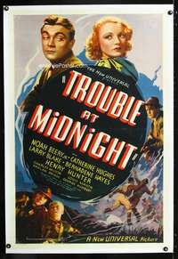 d460 TROUBLE AT MIDNIGHT linen one-sheet movie poster '37 Noah Beery Jr