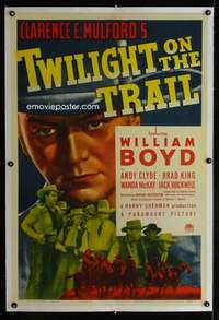 d463 TWILIGHT ON THE TRAIL linen one-sheet movie poster '41 Hopalong Cassidy