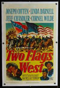 d465 TWO FLAGS WEST linen one-sheet movie poster '50 cool Civil War image!