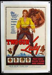 d466 TWO-GUN LADY linen one-sheet movie poster '55 she had other weapons!