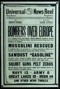 d468 UNIVERSAL NEWS REEL linen one-sheet movie poster '40s U.S. bombers