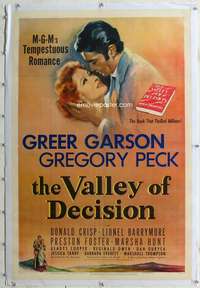 d469 VALLEY OF DECISION linen one-sheet movie poster '45 Greer Garson, Peck