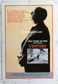 d014 VERTIGO linen one-sheet movie poster R83 James Stewart, Hitchcock