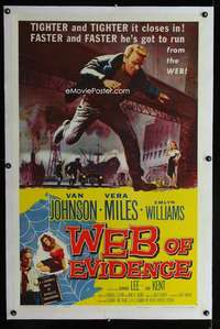 d481 WEB OF EVIDENCE linen one-sheet movie poster '59 Van Johnson, Vera Miles
