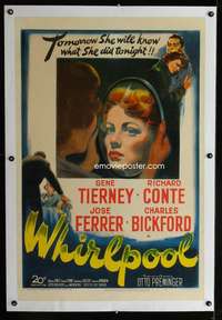 d489 WHIRLPOOL linen one-sheet movie poster '50 shoplifter Gene Tierney!