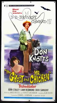 e032 GHOST & MR. CHICKEN linen three-sheet movie poster '65 scared Don Knotts!