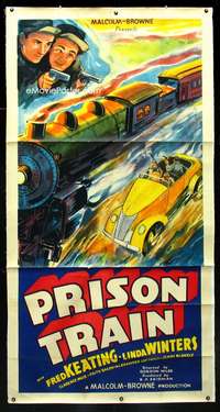 e037 PRISON TRAIN linen three-sheet movie poster '38 great railroad artwork!