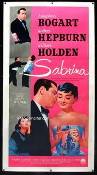 e040 SABRINA linen three-sheet movie poster R62 Audrey Hepburn,Bogart,Holden