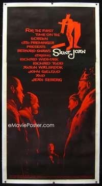 e041 SAINT JOAN linen three-sheet movie poster '57 Preminger, Saul Bass art!