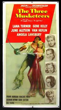 e044 THREE MUSKETEERS linen three-sheet movie poster '48 Lana Turner, Kelly