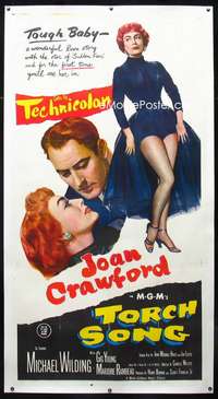 e045 TORCH SONG linen three-sheet movie poster '53 sexy tough Joan Crawford!