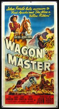 e046 WAGON MASTER linen three-sheet movie poster '50 John Ford, Ben Johnson