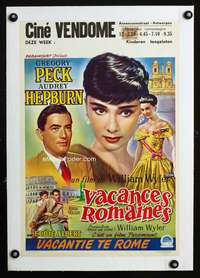 e373 ROMAN HOLIDAY linen Belgian movie poster '53 Audrey Hepburn, Peck