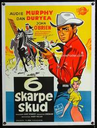 e426 6 BLACK HORSES linen Danish movie poster '62 Audie Murphy