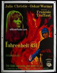 e062 FAHRENHEIT 451 linen French one-panel movie poster '67 Truffaut, Noel art