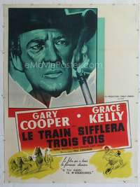 e063 HIGH NOON linen French one-panel movie poster R50s art of Gary Cooper!