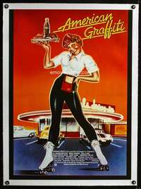 e459 AMERICAN GRAFFITI linen German movie poster '73 George Lucas