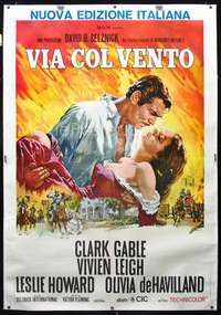 e057 GONE WITH THE WIND linen Italian two-panel movie poster R70s Gable, Leigh