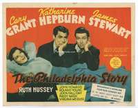 e009 PHILADELPHIA STORY movie title lobby card '40 Hepburn, Grant, Stewart