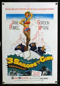 h007 3 SAILORS & A GIRL one-sheet movie poster '54 Jane Powell, Navy!