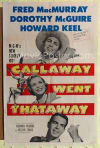 k102 CALLAWAY WENT THATAWAY one-sheet movie poster '51 Keel, MacMurray