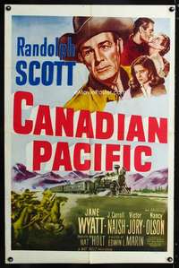 k103 CANADIAN PACIFIC one-sheet movie poster R54 cowboy Randolph Scott!