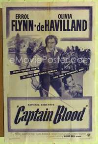 k106 CAPTAIN BLOOD one-sheet movie poster R51 Errol Flynn, de Havilland