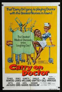 k111 CARRY ON DOCTOR one-sheet movie poster '72 English hospital sex!