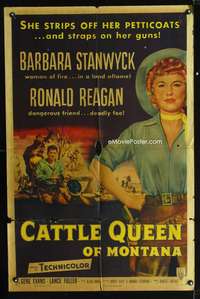 k117 CATTLE QUEEN OF MONTANA one-sheet movie poster '54 Stanwyck, Reagan