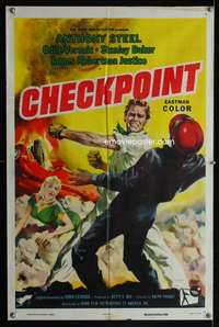 k128 CHECKPOINT one-sheet movie poster '57 English car racing, Steel
